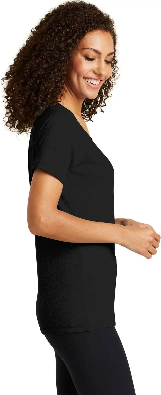 Sport-tek Lst400 Women’s Posicharge Tri-blend Wicking Scoop Neck Raglan Tee - Black Triad Solid