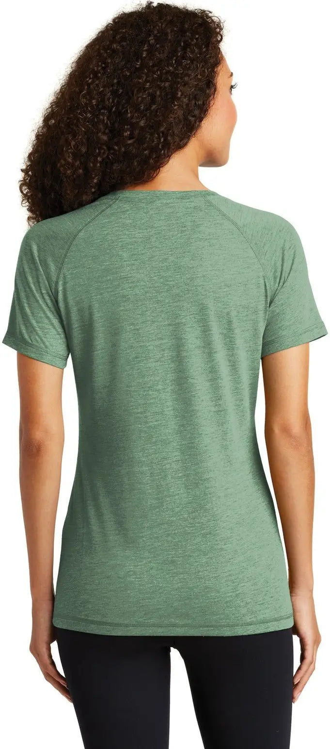 Sport-tek Lst400 Women’s Posicharge Tri-blend Wicking Scoop Neck Raglan Tee - Forest Green Heather