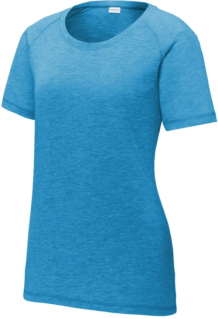 Sport-tek Lst400 Women’s Posicharge Tri-blend Wicking Scoop Neck Raglan Tee - Pond Blue Heather