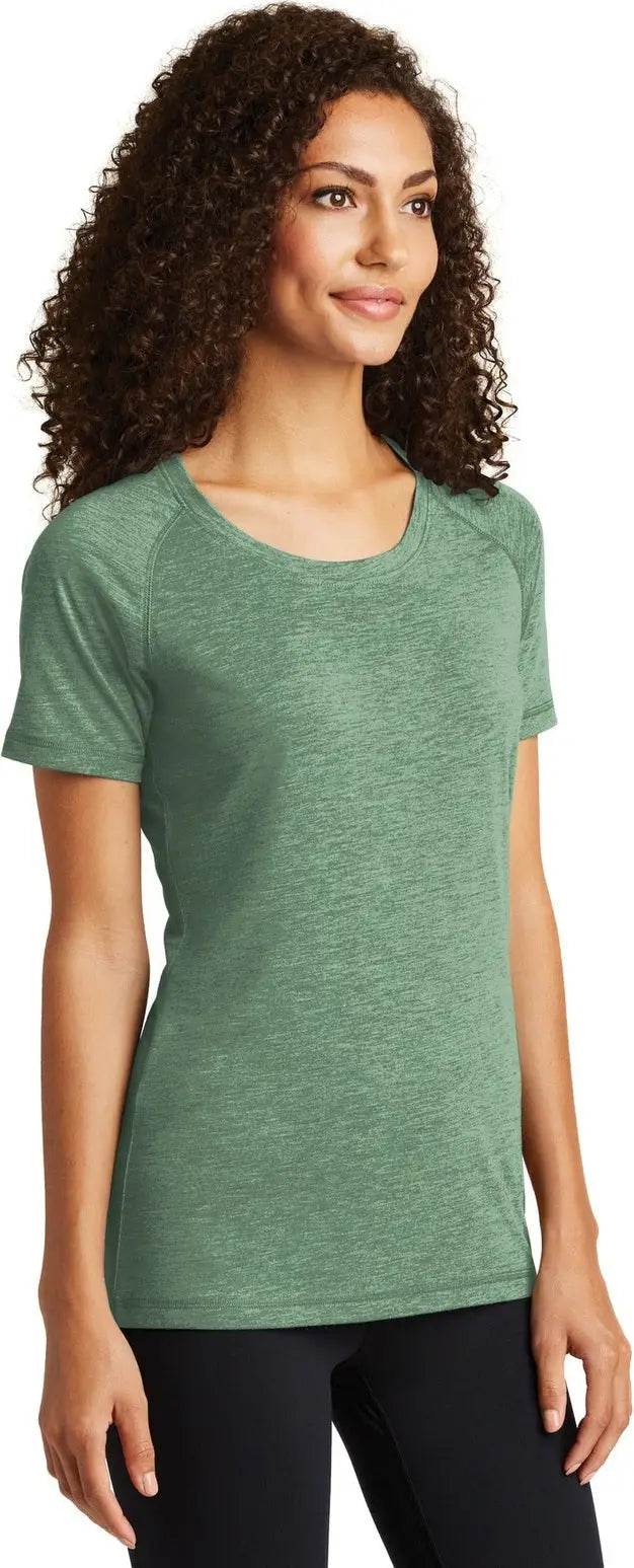 Sport-tek Lst400 Women’s Posicharge Tri-blend Wicking Scoop Neck Raglan Tee - Forest Green Heather