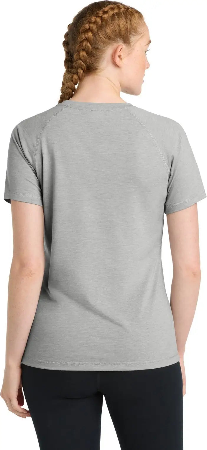 Sport-tek Lst400 Women’s Posicharge Tri-blend Wicking Scoop Neck Raglan Tee - Light Gray Heather