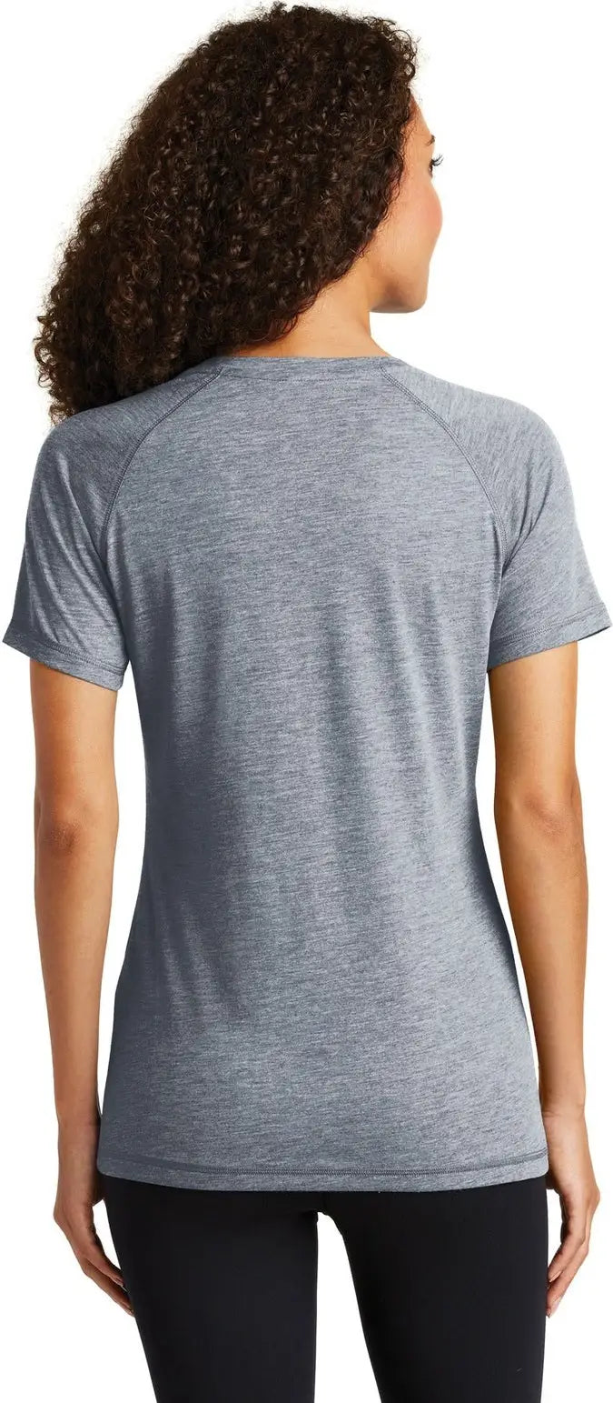 Sport-tek Lst400 Women’s Posicharge Tri-blend Wicking Scoop Neck Raglan Tee - True Navy Heather