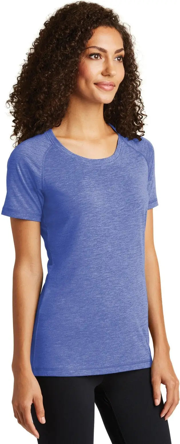 Sport-tek Lst400 Women’s Posicharge Tri-blend Wicking Scoop Neck Raglan Tee - True Royal Heather