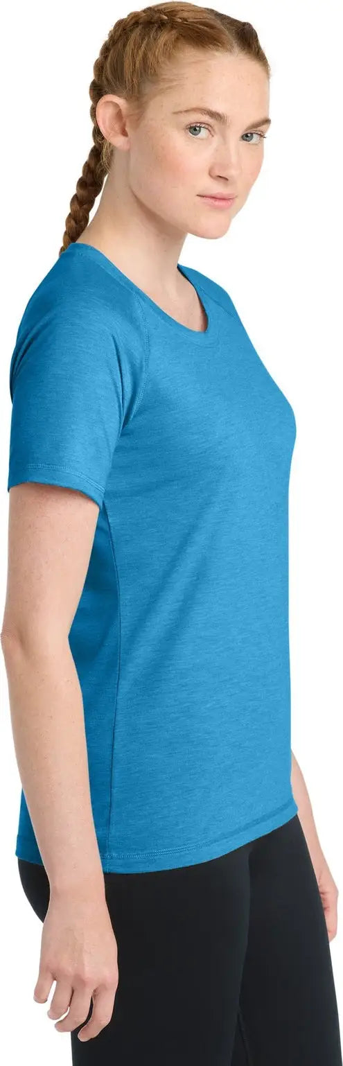 Sport-tek Lst400 Women’s Posicharge Tri-blend Wicking Scoop Neck Raglan Tee - Pond Blue Heather