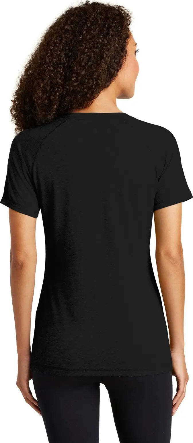 Sport-tek Lst400 Women’s Posicharge Tri-blend Wicking Scoop Neck Raglan Tee - Black Triad Solid