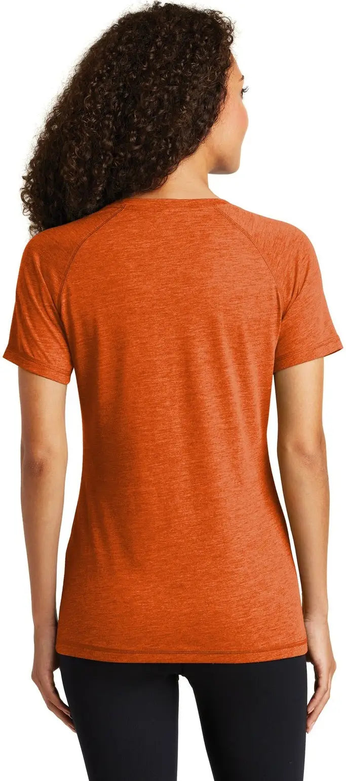 Sport-tek Lst400 Women’s Posicharge Tri-blend Wicking Scoop Neck Raglan Tee - Deep Orange Heather