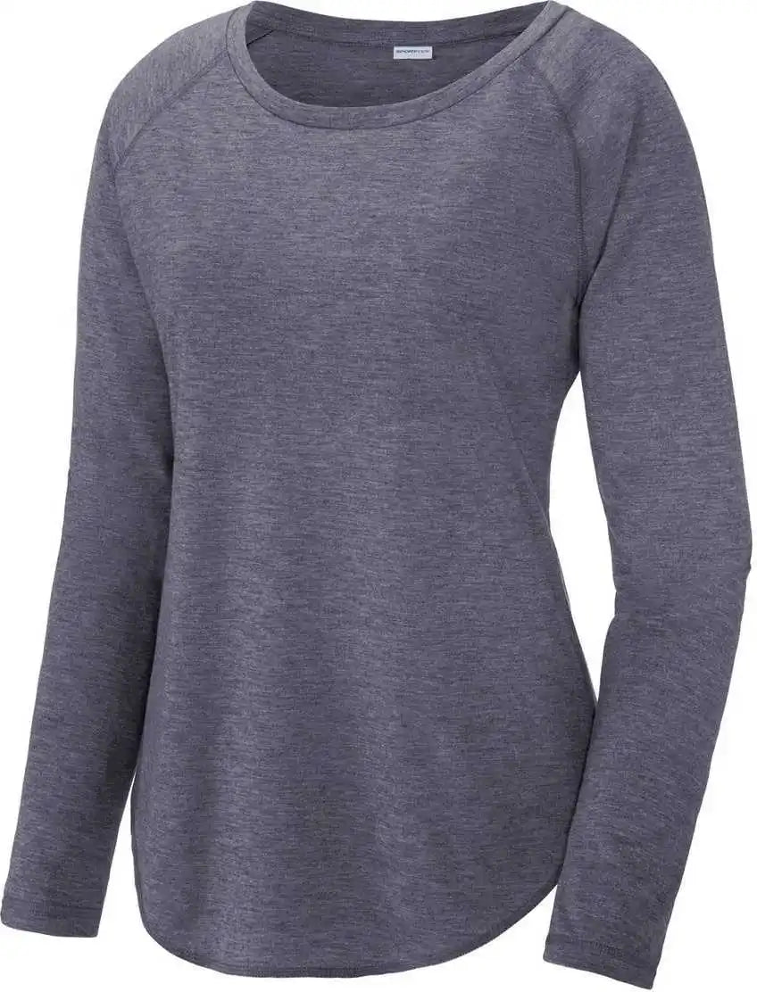 Sport-tek Lst400ls Ladies Posicharge Long Sleeve Tri-blend Wicking Scoop Neck Raglan Tee - True Navy Heather