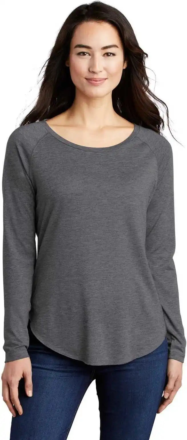 Sport-tek Lst400ls Ladies Posicharge Long Sleeve Tri-blend Wicking Scoop Neck Raglan Tee Lst400lsdark Gray Heather