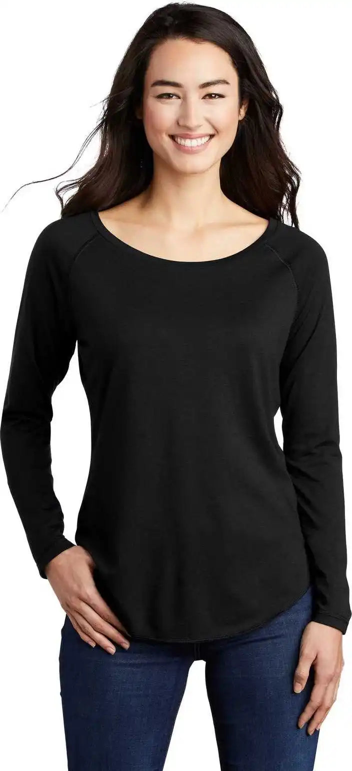 Sport-tek Lst400ls Ladies Posicharge Long Sleeve Tri-blend Wicking Scoop Neck Raglan Tee - Black Triad Solid