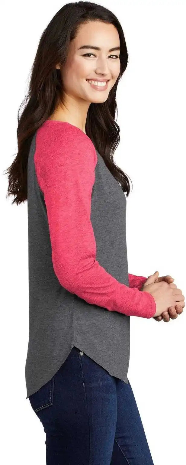 Sport-tek Lst400ls Ladies Posicharge Long Sleeve Tri-blend Wicking Scoop Neck Raglan Tee Lst400lspink Raspberry Heather