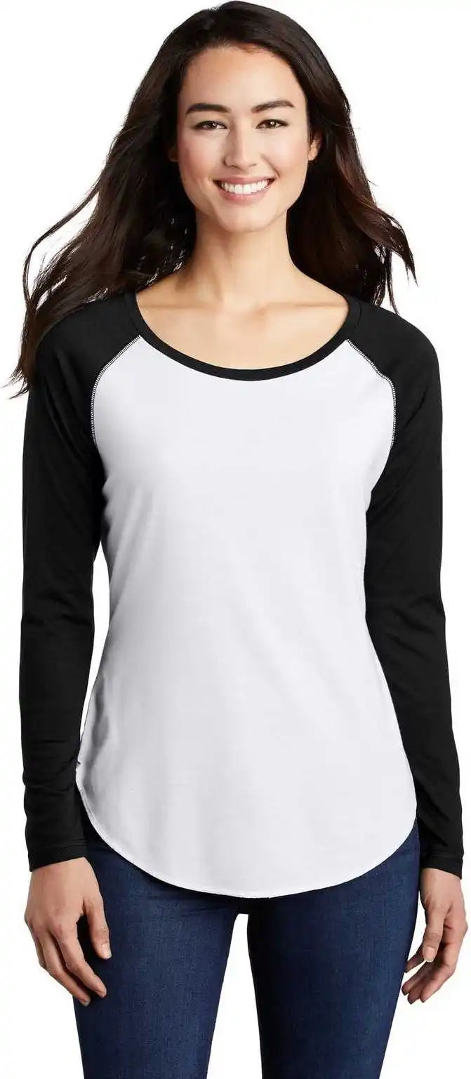 Sport-tek Lst400ls Ladies Posicharge Long Sleeve Tri-blend Wicking Scoop Neck Raglan Tee Lst400lsblack Triad Solid White