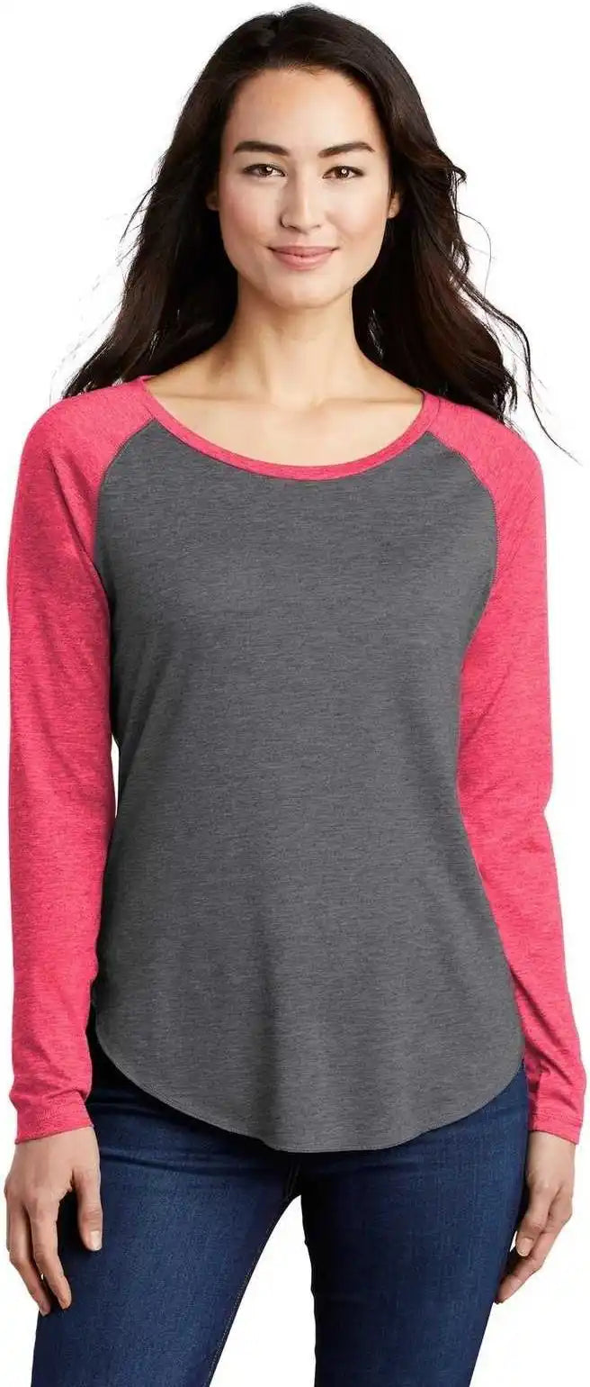 Sport-tek Lst400ls Ladies Posicharge Long Sleeve Tri-blend Wicking Scoop Neck Raglan Tee Lst400lspink Raspberry Heather