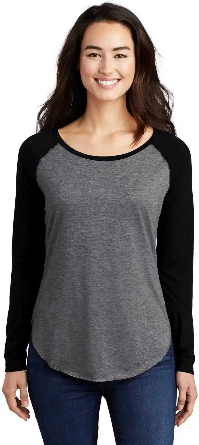 Sport-tek Lst400ls Ladies Posicharge Long Sleeve Tri-blend Wicking Scoop Neck Raglan Tee Lst400lsblack Triad Solid Dark