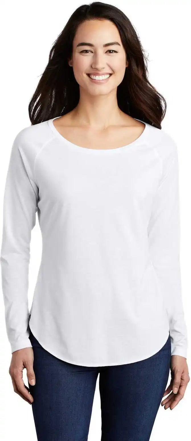 Sport-tek Lst400ls Ladies Posicharge Long Sleeve Tri-blend Wicking Scoop Neck Raglan Tee - White Triad Solid