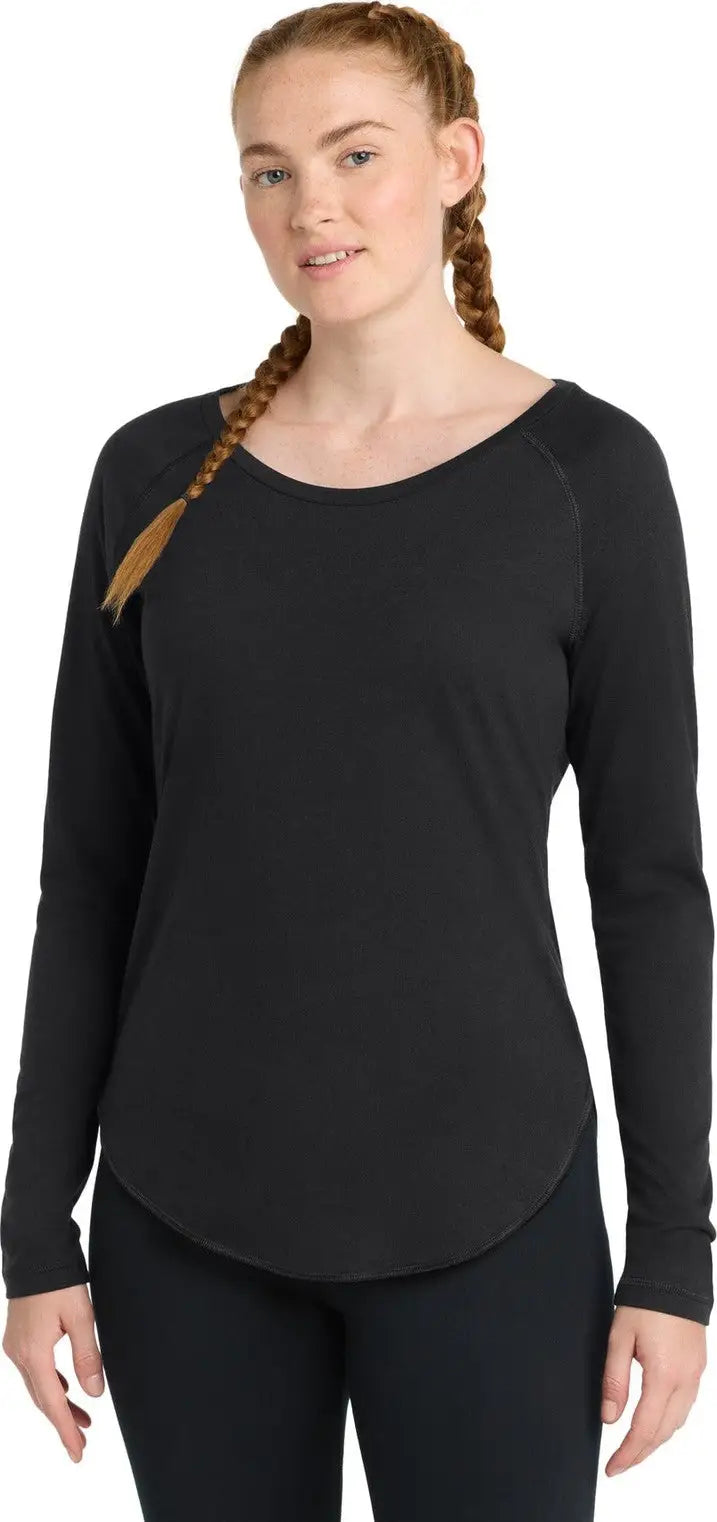 Sport-tek Lst400ls Women’s Posicharge Long Sleeve Tri-blend Wicking Scoop Neck Raglan Tee - Black Triad Solid