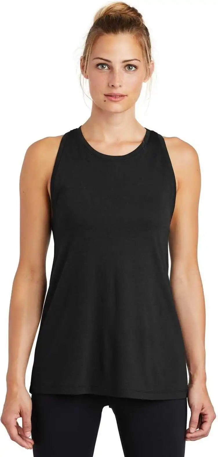 Sport Tek Lst402 Ladies Posicharge Tri Blend Wicking Tank Black Triad Solid