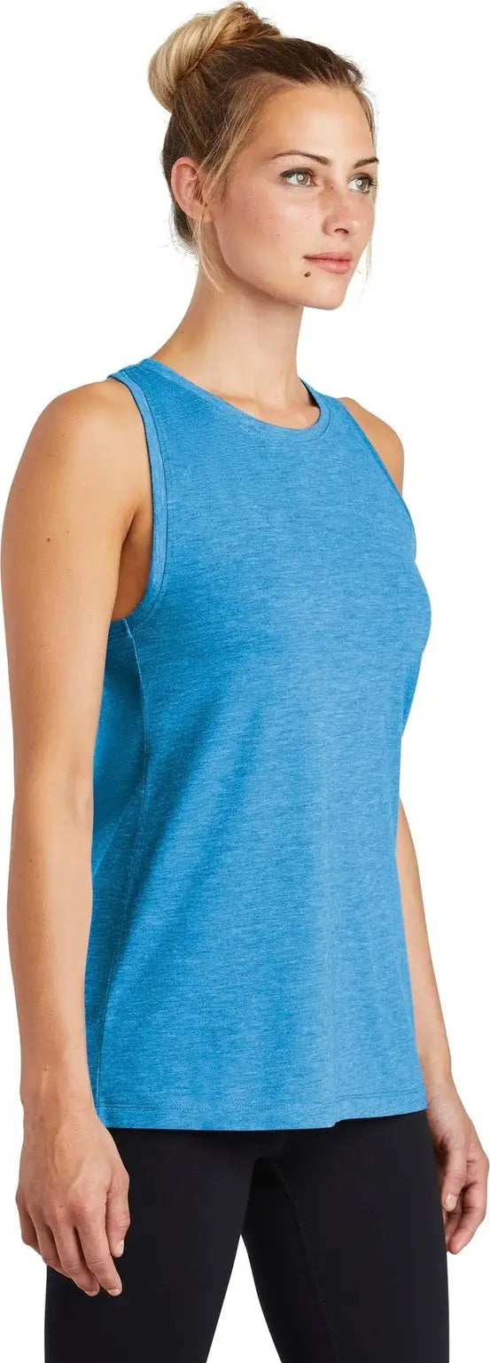 Sport-tek Lst402 Women’s Posicharge Tri-blend Wicking Tank - Pond Blue Heather