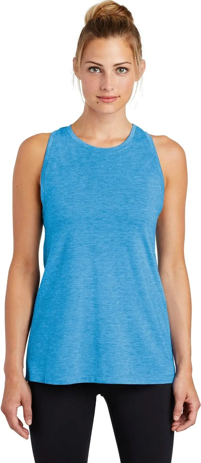 Sport-tek Lst402 Women’s Posicharge Tri-blend Wicking Tank - Pond Blue Heather - Ladies Xs
