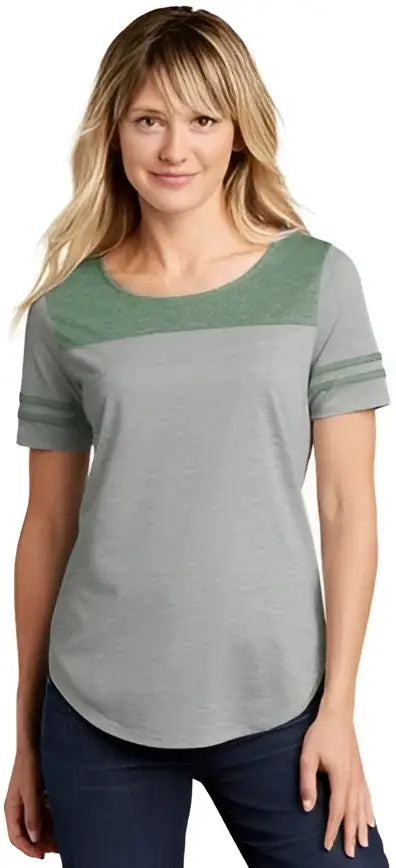 Sport-tek Lst403 Women’s Posicharge Tri-blend Wicking Fan Tee - Forest Green Heather Light Gray