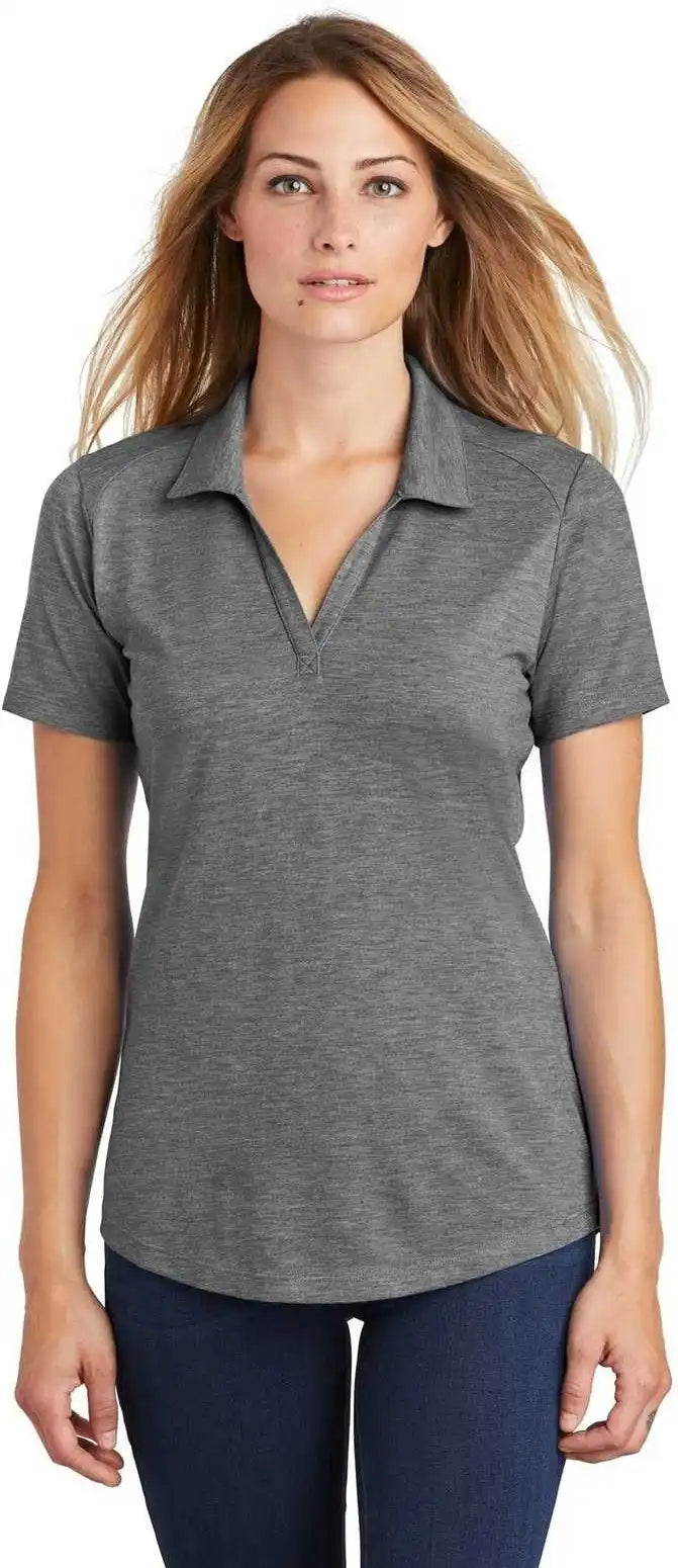 Sport Tek Lst405 Ladies Posicharge Tri Blend Wicking Polo Dark Gray Heather