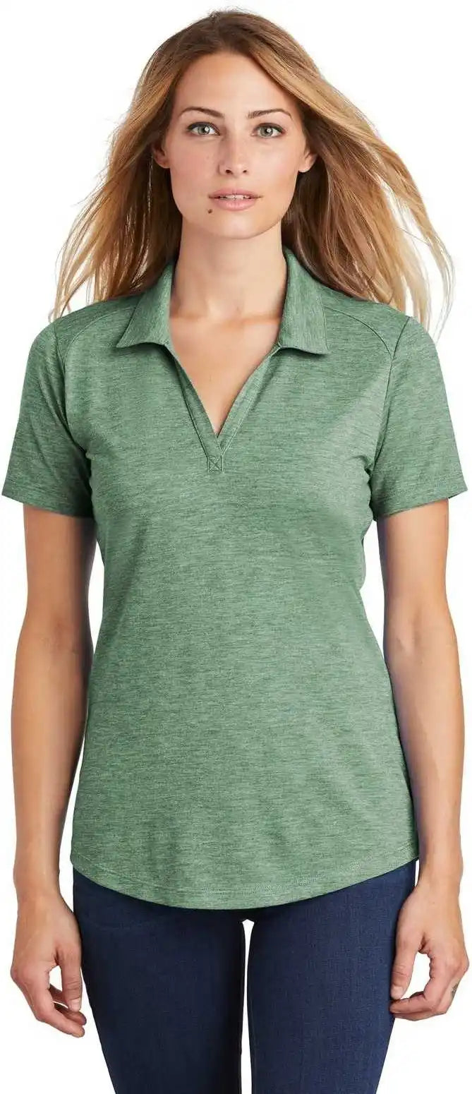 Sport Tek Lst405 Ladies Posicharge Tri Blend Wicking Polo Forest Green Heather