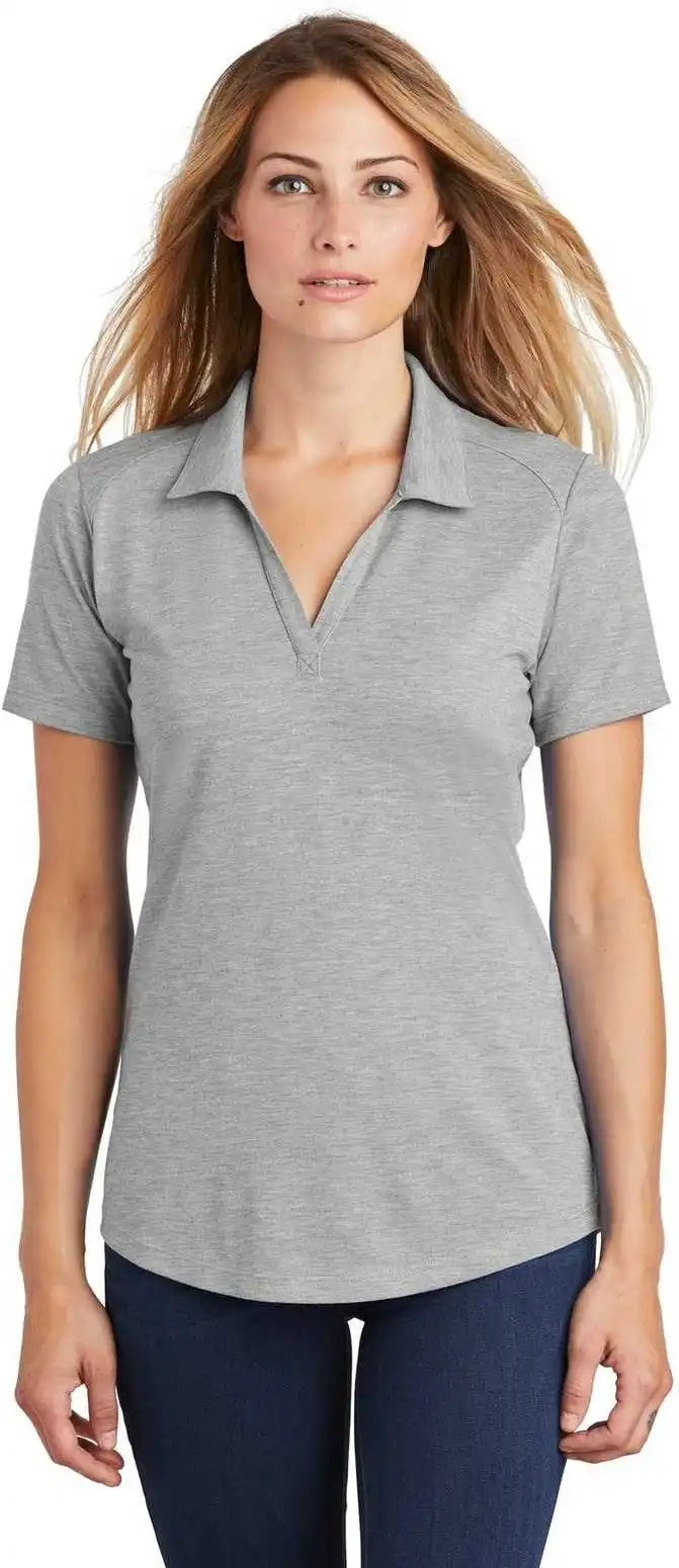 Sport Tek Lst405 Ladies Posicharge Tri Blend Wicking Polo Light Gray Heather