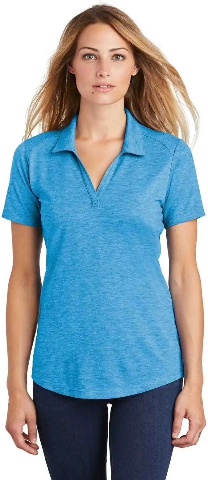Sport Tek Lst405 Ladies Posicharge Tri Blend Wicking Polo Pond Blue Heather