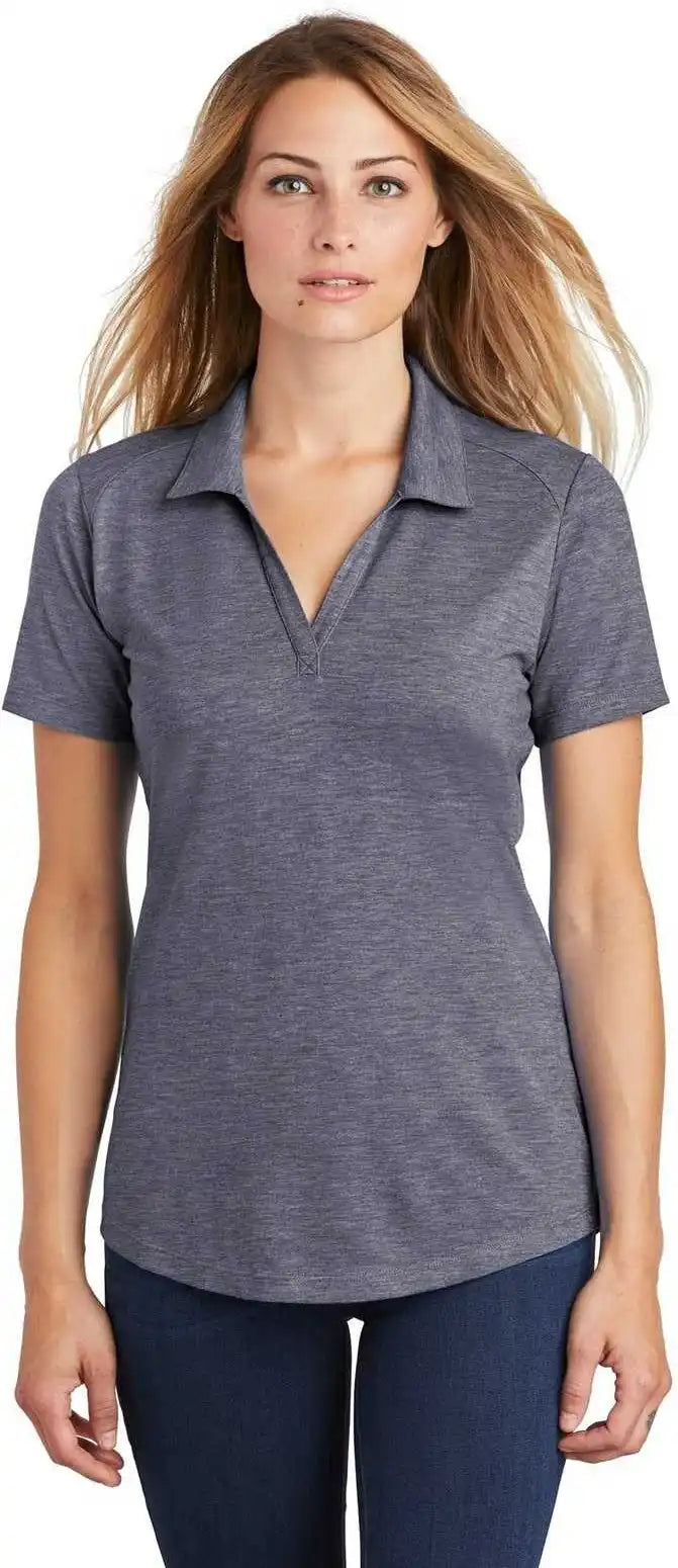 Sport-tek Lst405 Ladies Posicharge Tri-blend Wicking Polo - True Navy Heather