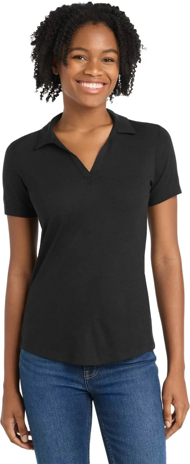 Sport-tek Lst405 Women’s Posicharge Tri-blend Wicking Polo - Black Triad Solid
