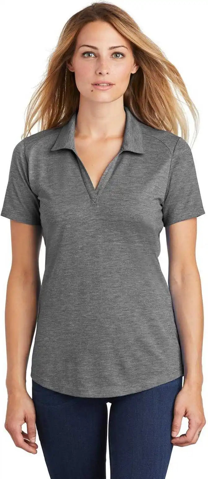 Sport-tek Lst405 Women’s Posicharge Tri-blend Wicking Polo - Dark Grey Heather