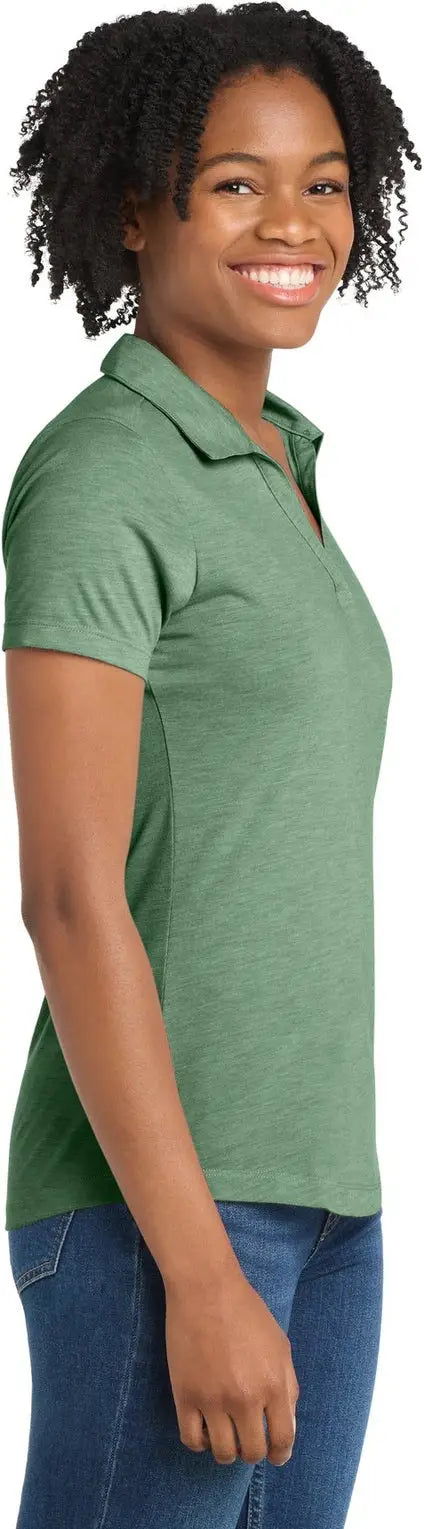 Sport-tek Lst405 Women’s Posicharge Tri-blend Wicking Polo - Forest Green Heather