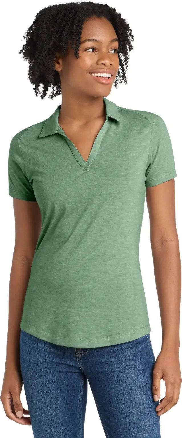 Sport-tek Lst405 Women’s Posicharge Tri-blend Wicking Polo - Forest Green Heather