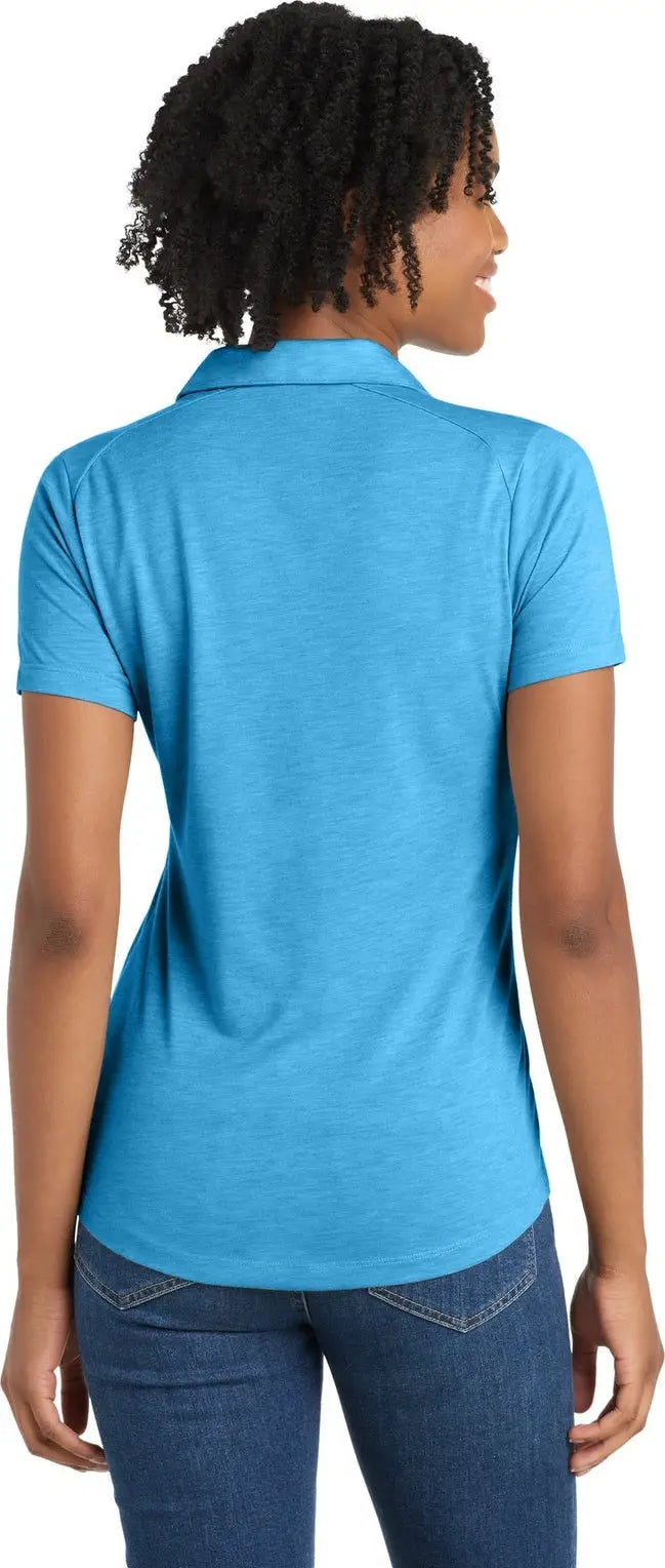 Sport-tek Lst405 Women’s Posicharge Tri-blend Wicking Polo - Pond Blue Heather