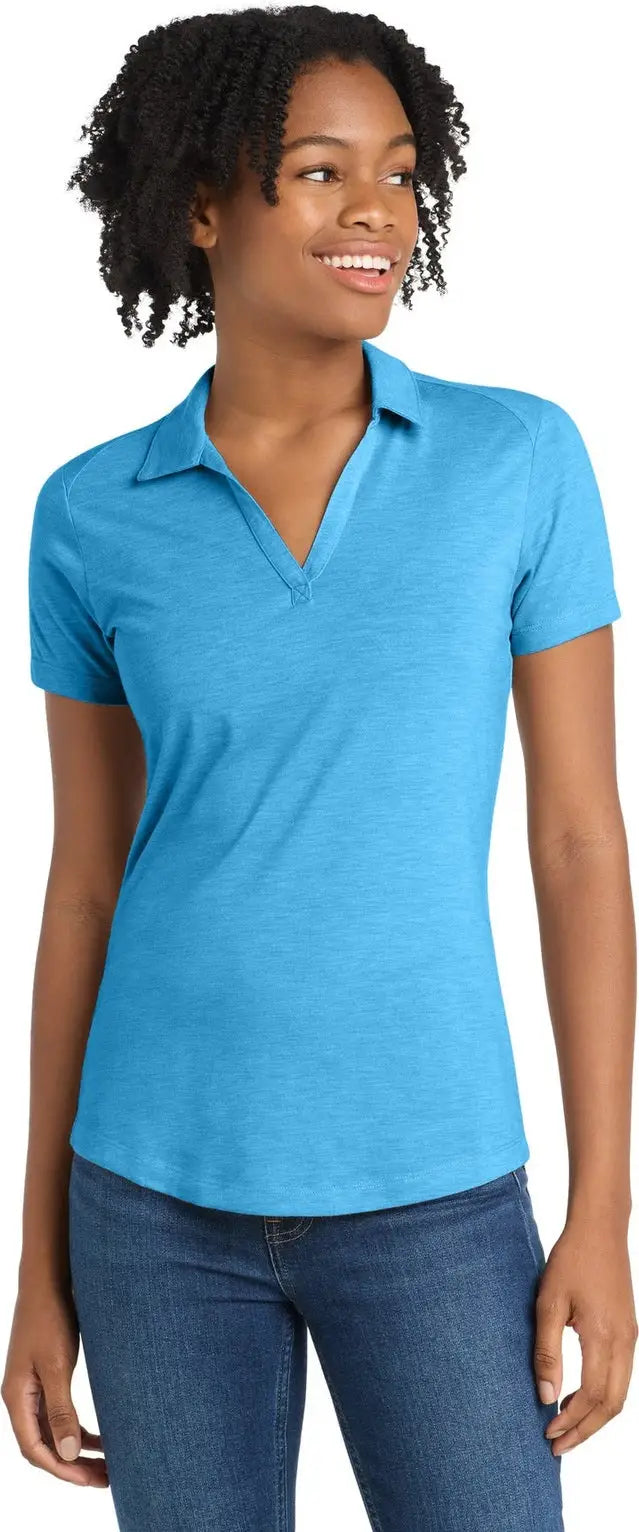 Sport-tek Lst405 Women’s Posicharge Tri-blend Wicking Polo - Pond Blue Heather