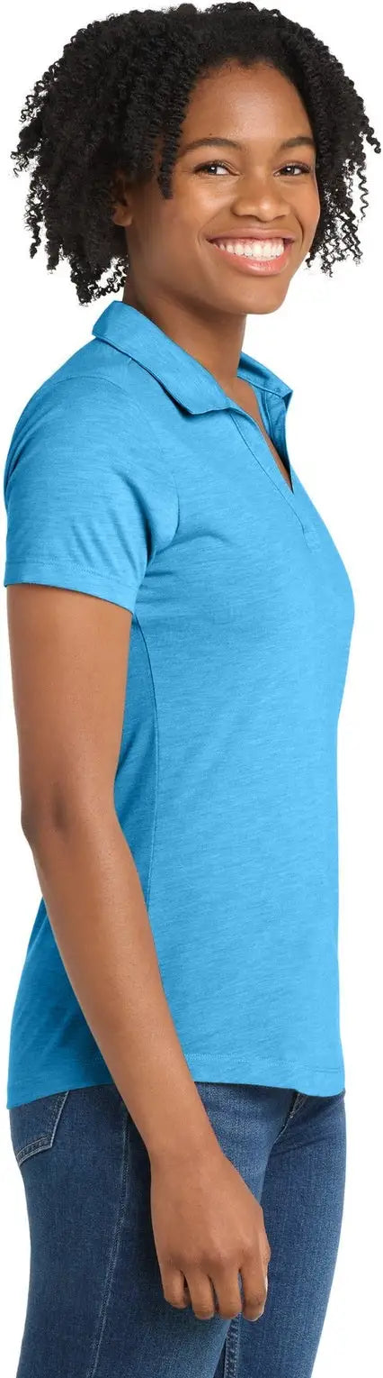 Sport-tek Lst405 Women’s Posicharge Tri-blend Wicking Polo - Pond Blue Heather