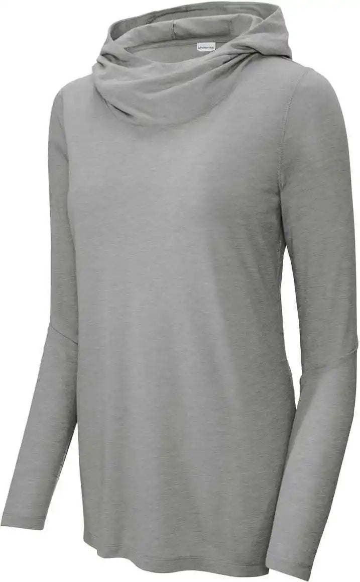 Sport-tek Lst406 Women’s Posicharge Tri-blend Wicking Long Sleeve Hoodie - Light Grey Heather