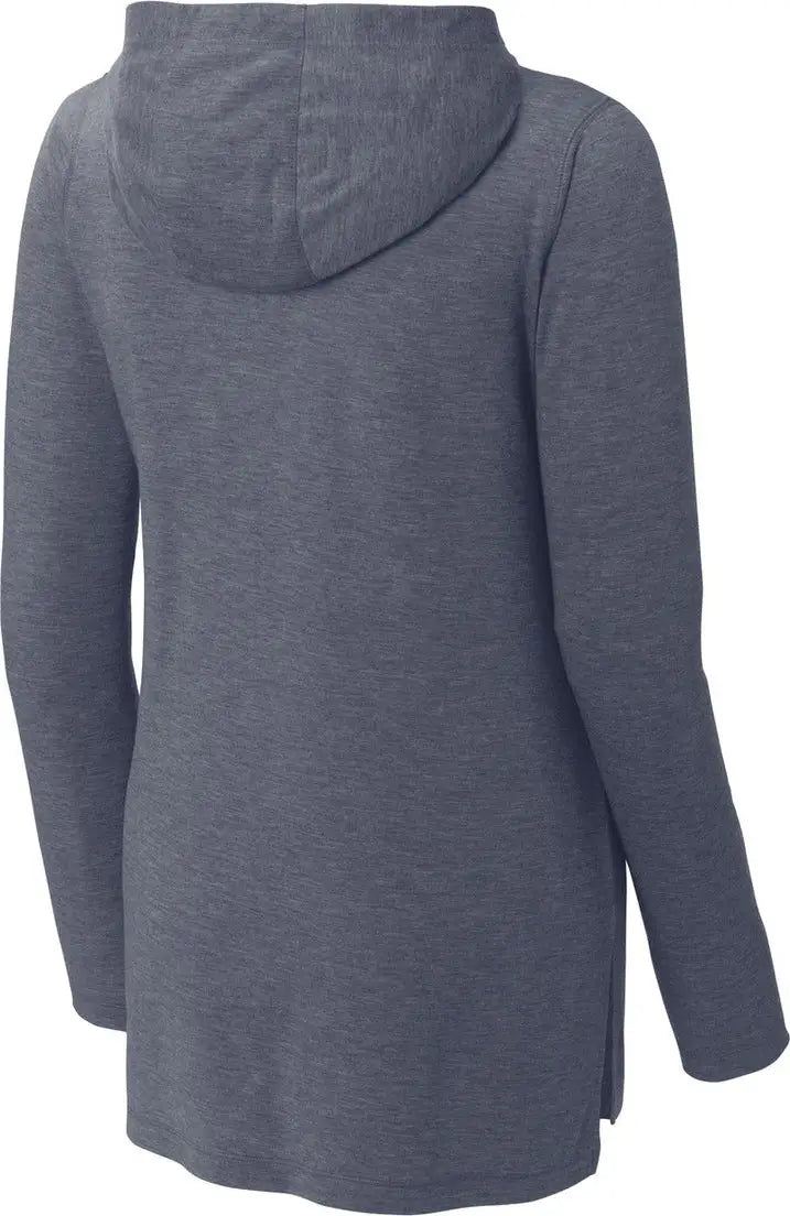 Sport-tek Lst406 Women’s Posicharge Tri-blend Wicking Long Sleeve Hoodie - True Navy Heather - Ladies Xs