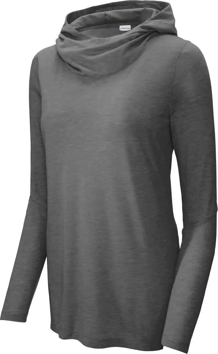 Sport-tek Lst406 Women’s Posicharge Tri-blend Wicking Long Sleeve Hoodie - Dark Grey Heather