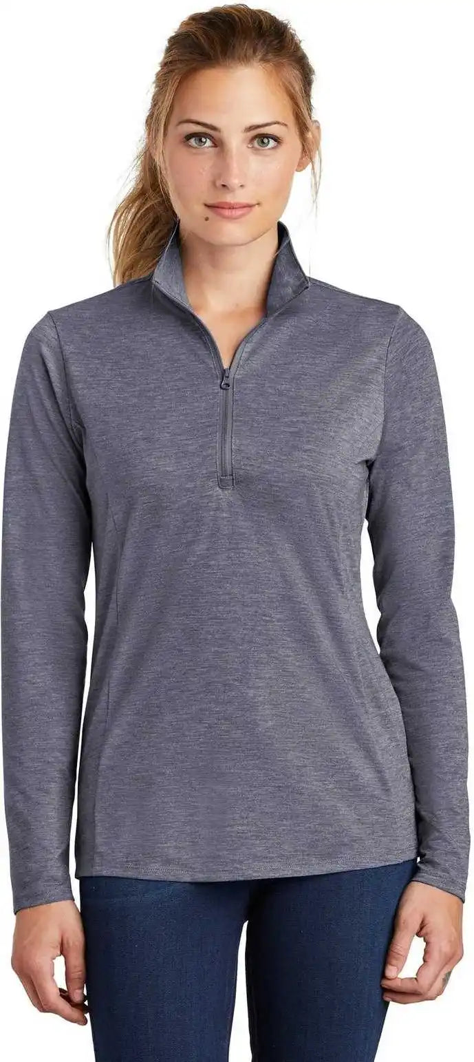 Sport-tek Lst407 Ladies Posicharge Tri-blend Wicking 1/4-zip Pullover - True Navy Heather