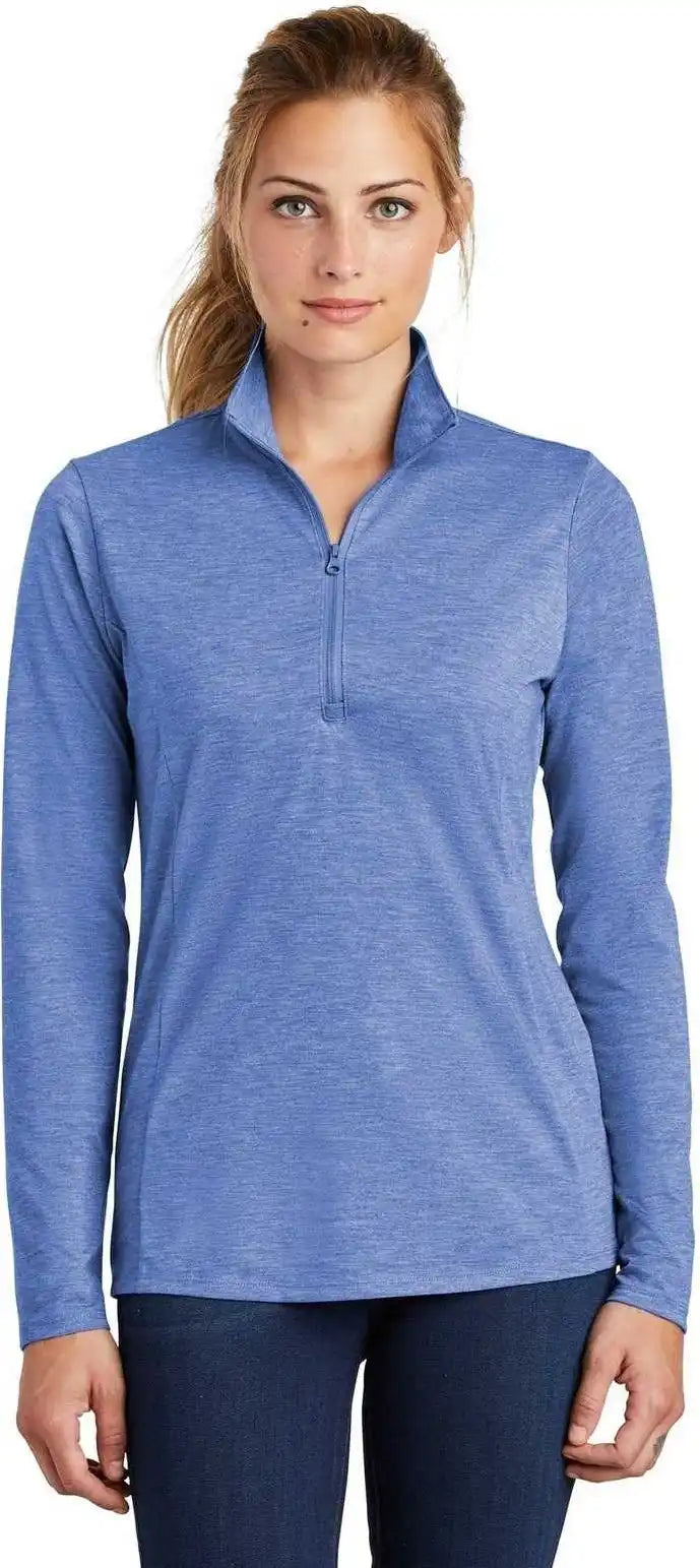 Sport Tek Lst407 Ladies Posicharge Tri Blend Wicking 1/4 Zip Pullover True Royal Heather