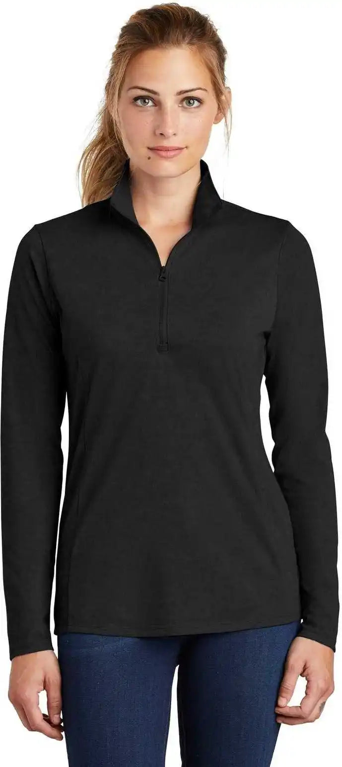 Sport-tek Lst407 Ladies Posicharge Tri-blend Wicking 1/4-zip Pullover - Black Triad Solid