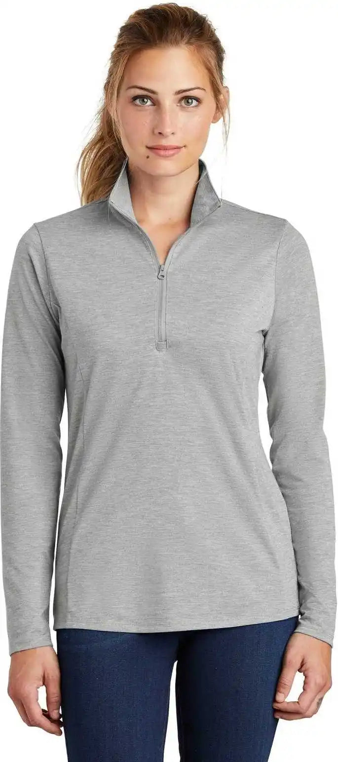 Sport Tek Lst407 Ladies Posicharge Tri Blend Wicking 1/4 Zip Pullover Light Gray Heather