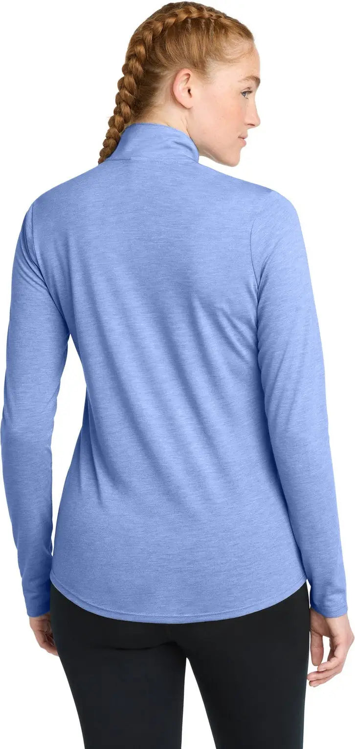 Sport-tek Lst407 Women’s Posicharge Tri-blend Wicking 1/4-zip Pullover - True Royal Heather