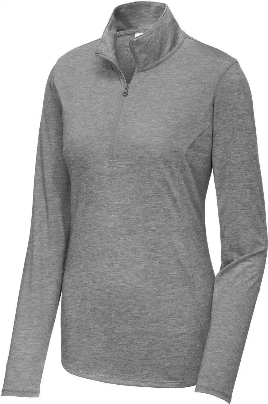 Sport-tek Lst407 Women’s Posicharge Tri-blend Wicking 1/4-zip Pullover - Dark Grey Heather