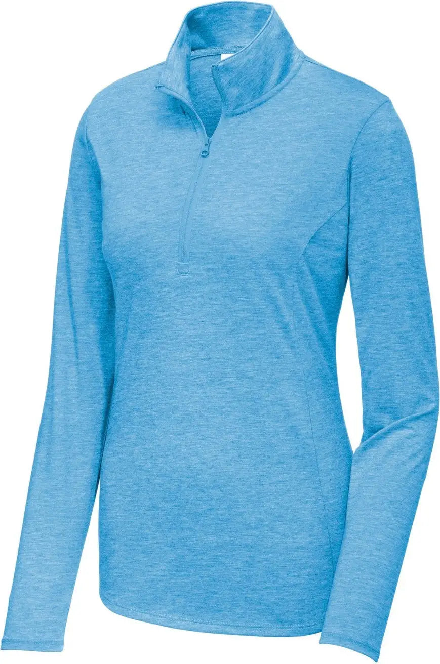 Sport-tek Lst407 Women’s Posicharge Tri-blend Wicking 1/4-zip Pullover - Pond Blue Heather