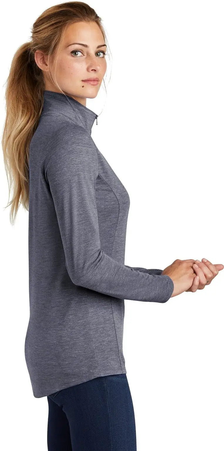 Sport-tek Lst407 Women’s Posicharge Tri-blend Wicking 1/4-zip Pullover - True Navy Heather