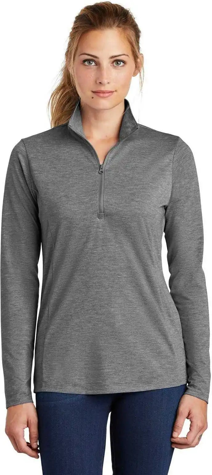 Sport-tek Lst407 Women’s Posicharge Tri-blend Wicking 1/4-zip Pullover - Dark Grey Heather