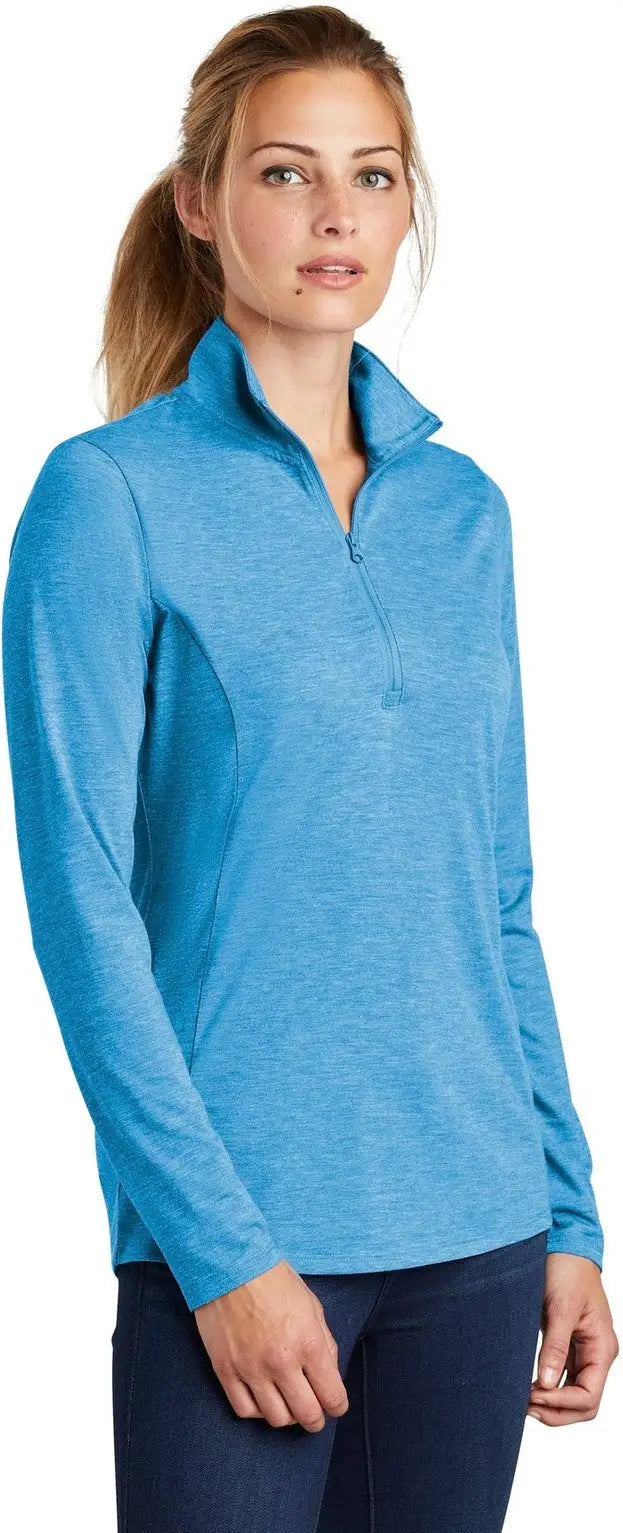 Sport-tek Lst407 Women’s Posicharge Tri-blend Wicking 1/4-zip Pullover - Pond Blue Heather