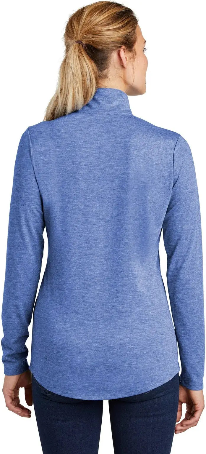 Sport-tek Lst407 Women’s Posicharge Tri-blend Wicking 1/4-zip Pullover - True Royal Heather