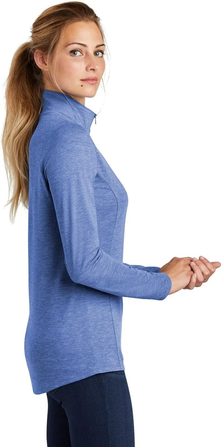 Sport-tek Lst407 Women’s Posicharge Tri-blend Wicking 1/4-zip Pullover - True Royal Heather
